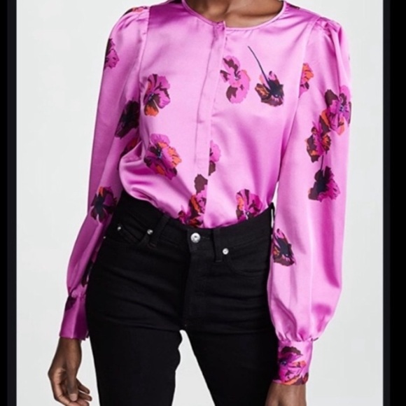 Joie Antonella Button Front Long Sleeve Floral Print Satin Top - Picture 3 of 8